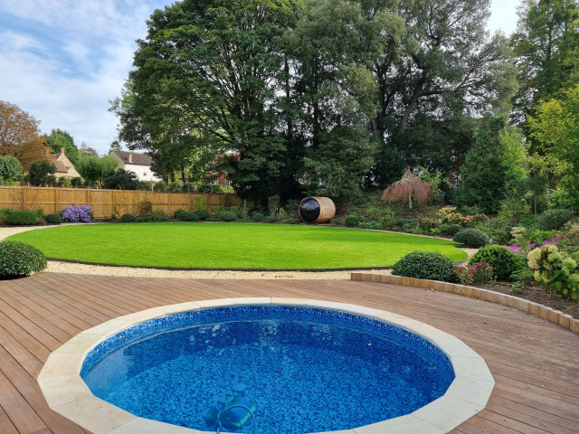 large contemporary garden in south cotswolds swimming pool
