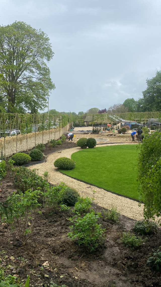 Garden build planting in large contemporary garden in south cotswolds